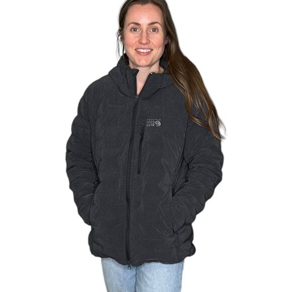 MOUNTAIN HARDWEAR Stretchdown Hoodie Gray Hooded Puffer Jacket Women's Large - Picture 2 of 7